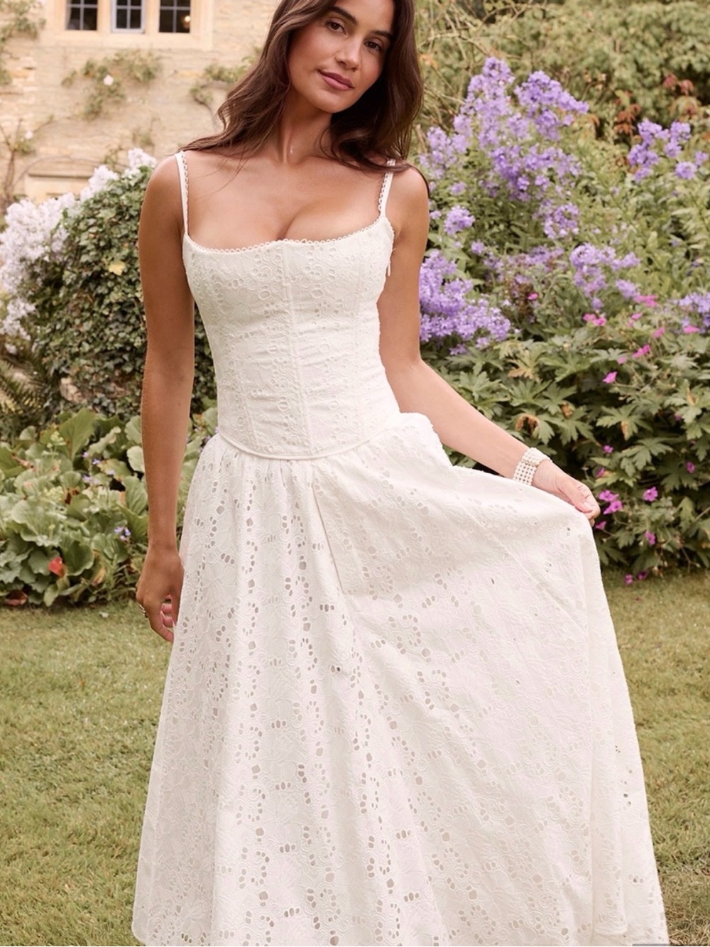 House of CB White Eyelet Maxi Dress with Corset Bodice